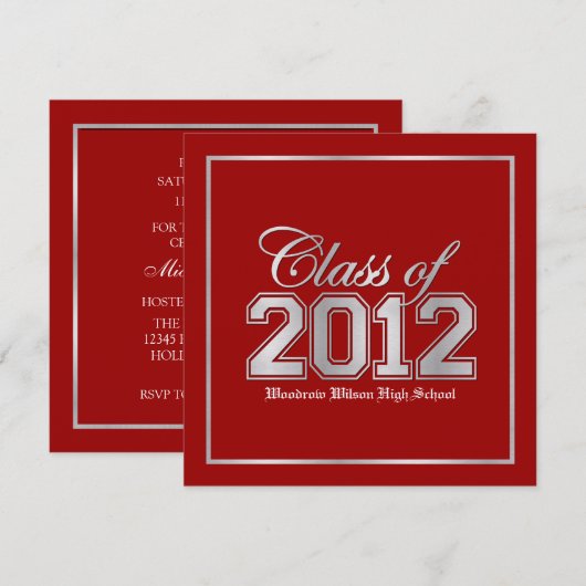 Invitation Classe 2012 Premium Red / Silver Graduation (Devant / Derrière)
