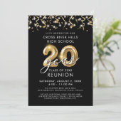 Invitation Classe 20 ans Réunion Black Gold Balloon Streamers (Debout devant)