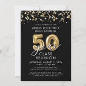 Invitation Classe 50 ans Retrouvailles Black Gold Streamers (Devant)
