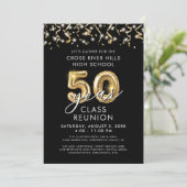 Invitation Classe 50 ans Retrouvailles Black Gold Streamers (Debout devant)