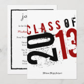 Invitation Classe artistique noire, blanche et rouge de 2013 (Devant / Derrière)