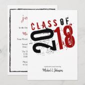 Invitation Classe artistique Rouge, Noir et Blanc de 2018 5x7 (Devant / Derrière)