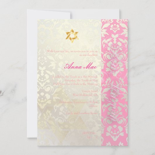 Invitation Classé + Bat mitzvah Damas élégant/rose chic (Devant)