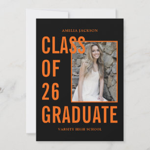 Invitation Classe Black & Orange De 25 Photos Graduation Part