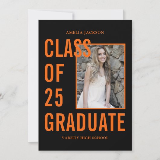 Invitation Classe Black & Orange De 25 Photos Graduation Part (Devant)