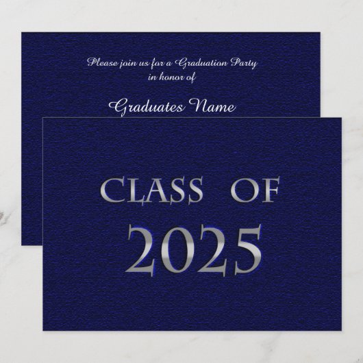 Invitation Classe Bleu & Argent de 2025 Graduation Party (Devant / Derrière)