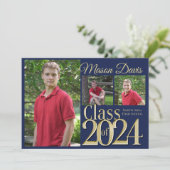 Invitation Classe Bleu et Or de 2020 Photo Graduation (Debout devant)