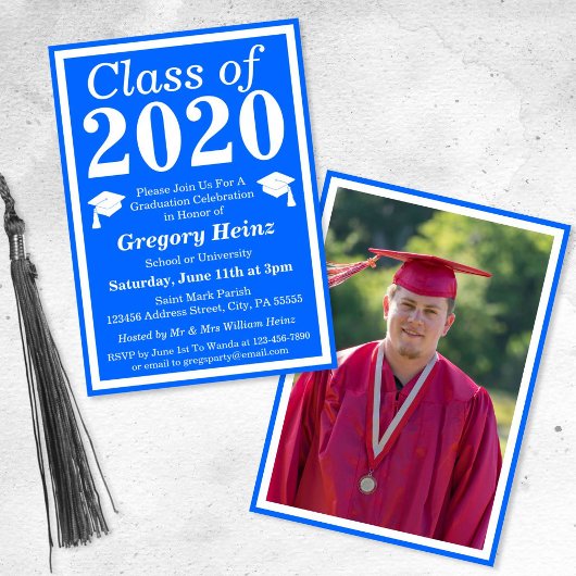 Invitation Classe Bleue Blanc de 2024 - Photo de Graduation