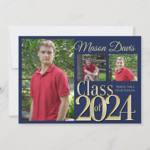 Invitation Classe Bleue et Or de 2022 Photo Graduation