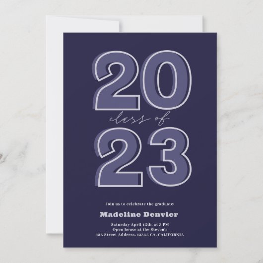 Invitation Classe Bold de 2023 script bleu photos graduation (Devant)