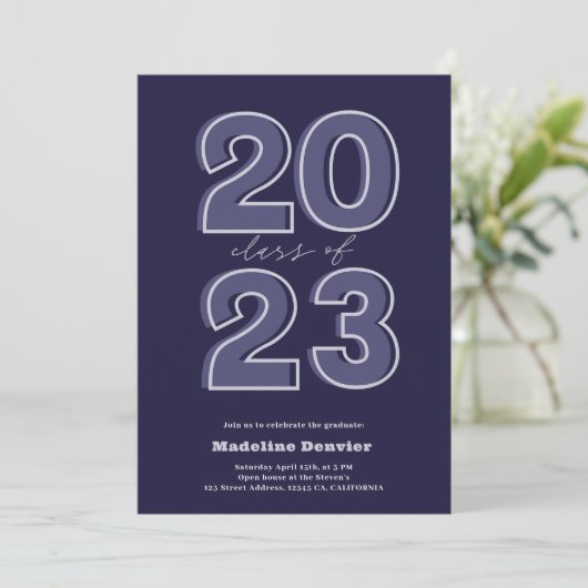 Invitation Classe Bold de 2023 script bleu photos graduation (Debout devant)