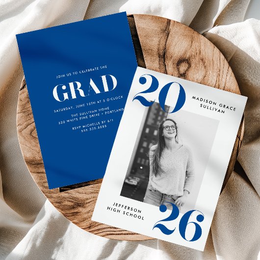 Invitation Classe Bold de 2025 Blue Photo Graduation Party