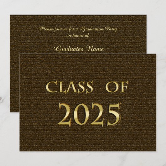 Invitation Classe Brown et or de 2025 Graduation Party Invita (Devant / Derrière)