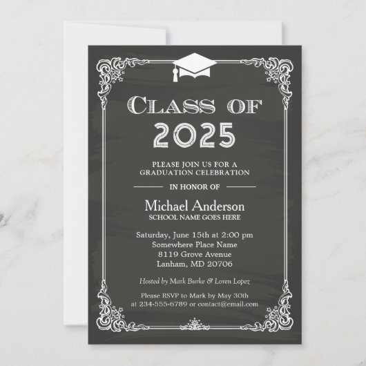 Invitation Classe Chalkboard de 2025 Grad Casquette Grad Grad (Devant)