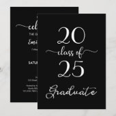 Invitation Classe Chic De 2025 Black White Graduation Party (Devant / Derrière)