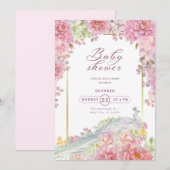 Invitation Classé Chic Floral Baby shower à cadre doré (Devant / Derrière)