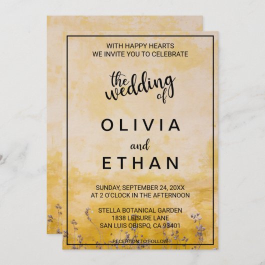 Invitation Classé chic jaune rustique poussiéreux Mariage Inv (Devant / Derrière)