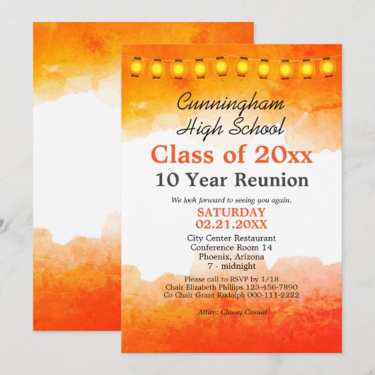 Invitation Classe d'aquarelle orange Modèle de réunion (Devant / Derrière)