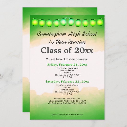 Invitation Classe d'aquarelle verte Réunion Modèle (Devant / Derrière)