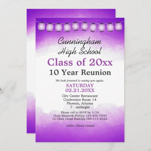 Invitation Classe d'aquarelle violet Modèle de réunion (Devant / Derrière)