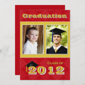Invitation Classe de 2012 rouges et d'obtention du diplôme de (Devant / Derrière)