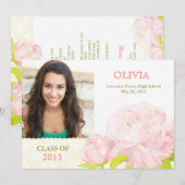 Invitation Classe de 2013 Pink Peony Girl Photo Graduation (Devant / Derrière)