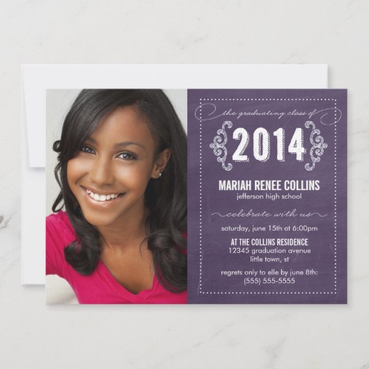 Invitation Classe de 2014 Chalkboard Graduation Photo Invitat (Devant)