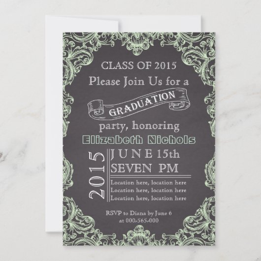 Invitation Classe de 2015 chalkboard ment green graduation (Devant)