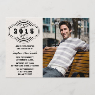 Invitation Classe de 2015 fête de graduation en noir gris pho
