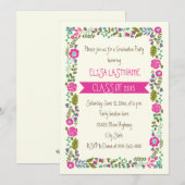 Invitation Classe de 2015 frontière florale rose et aqua (Devant / Derrière)