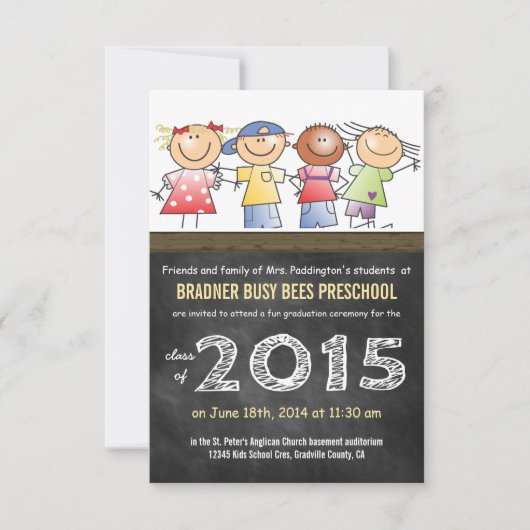 Invitation Classe de 2015 Petits caricatures enfants préscola (Devant)