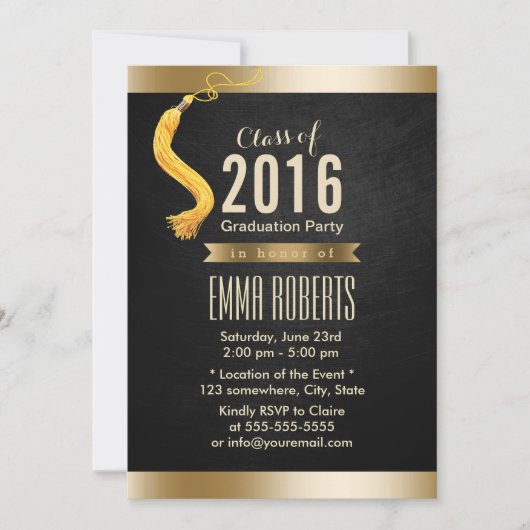Invitation Classe de 2016 Classy Black & Gold Graduation Part (Devant)