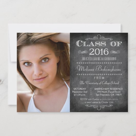 Invitation Classe de 2016 tableau noir fête de graduation pho (Devant)