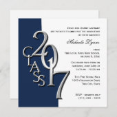 Invitation Classe de 2017 Graduation Blue Silver (Devant / Derrière)