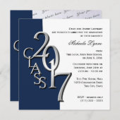Invitation Classe de 2017 Photo Graduation Blue Silver (Devant / Derrière)