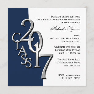 Invitation Classe de 2017 Photo Graduation Blue Silver