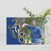 Invitation Classe de 2018 Gold Photo Graduation Blue (Debout devant)