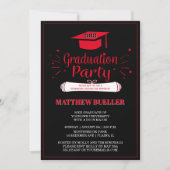 Invitation Classe de 2018 Grad Casquette Red Black Graduation (Devant)