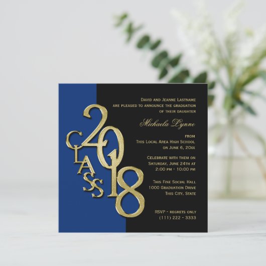 Invitation Classe de 2018 Grad Midnight Bleu et Or (Debout devant)