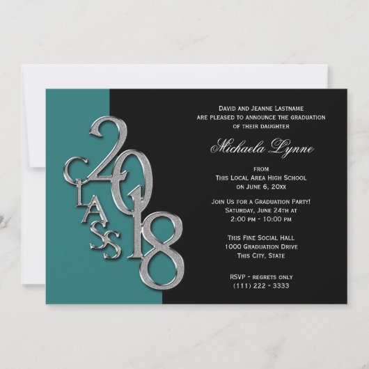 Invitation Classe de 2018 Grad Silver avec option de couleur (Devant)