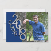 Invitation Classe de 2018 Photo Graduation Blue Silver (Devant)