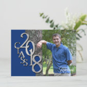 Invitation Classe de 2018 Photo Graduation Blue Silver (Debout devant)