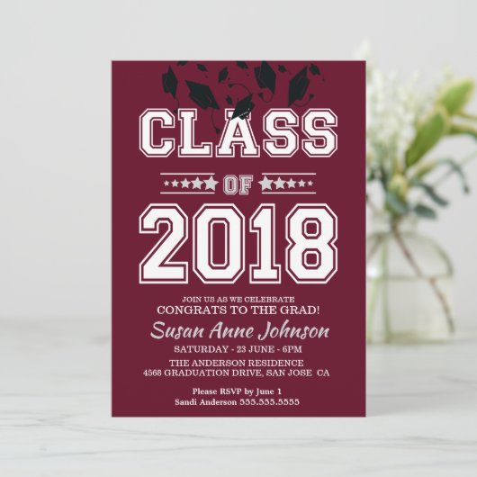 Invitation Classe de 2018 Silver and Burgundy Grad Party (Debout devant)