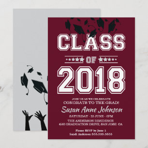 Invitation Classe de 2018 Silver and Burgundy Grad Party
