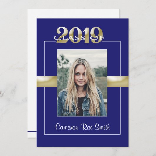 Invitation Classe de 2019 Blue & Gold Graduation Party (Devant / Derrière)