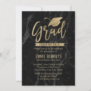 Invitation Classe de 2019 Graduation Party Black & Gold Marbl