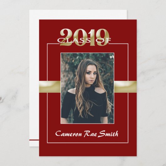 Invitation Classe de 2019 Maroon & Gold Graduation Party (Devant / Derrière)