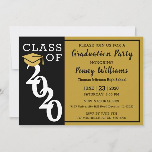 Invitation Classe De 2020 Black Gold Modern Graduation Party (Devant)