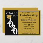 Invitation Classe De 2020 Black Gold Modern Graduation Party (Devant / Derrière)