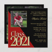 Invitation Classe de 2021 Gold Grad Rouge et Noir avec photo (Devant / Derrière)